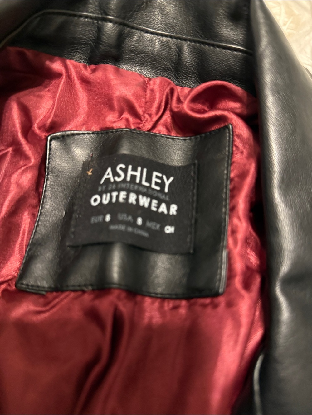 Ashley By 26 International Black Vegan Leather Moto Jacket with Red Lining - Picture 3 of 4